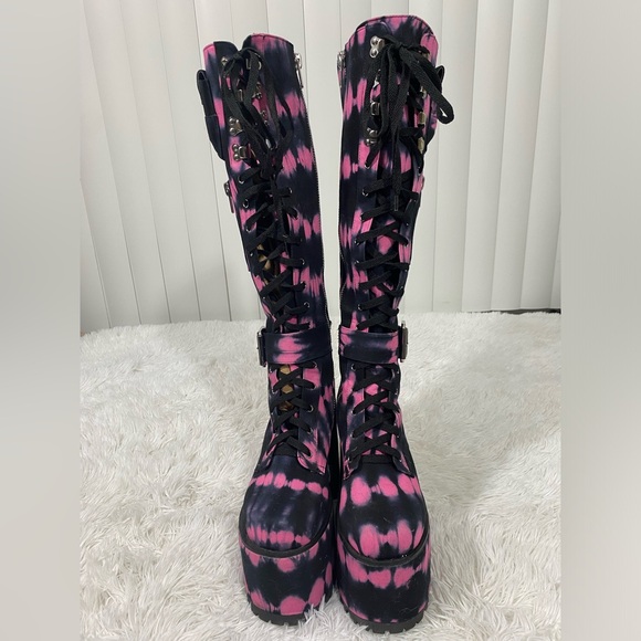 CURRENT MOOD Magenta Tie Dye Obsidian Pocket 2.0 Platform Boots Black Pink 10 - Picture 3 of 12